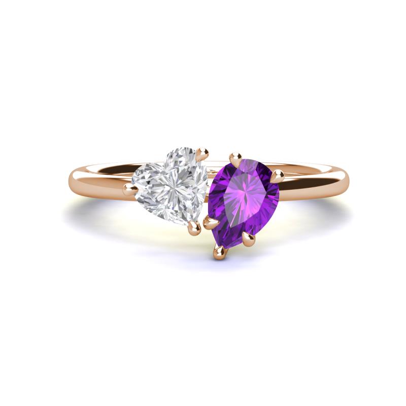 Sasha Heart Shape Lab Created White Sapphire & Pear Shape Amethyst 2 Stone Duo Ring 