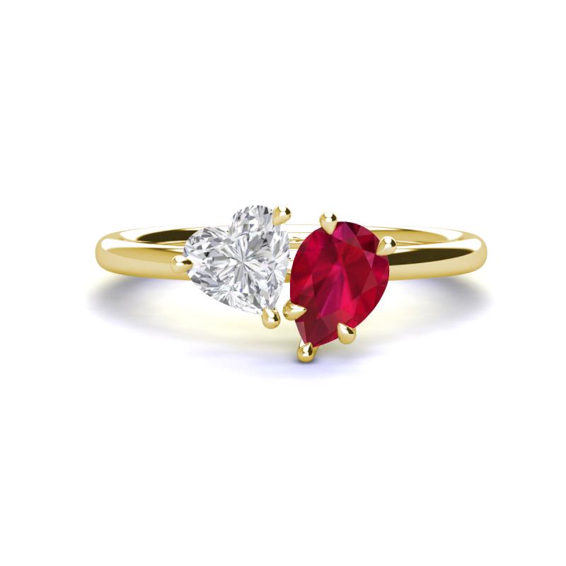 Sasha Heart & Pear Shape Created White Sapphire & Created Ruby 2 Stone Duo Ring 