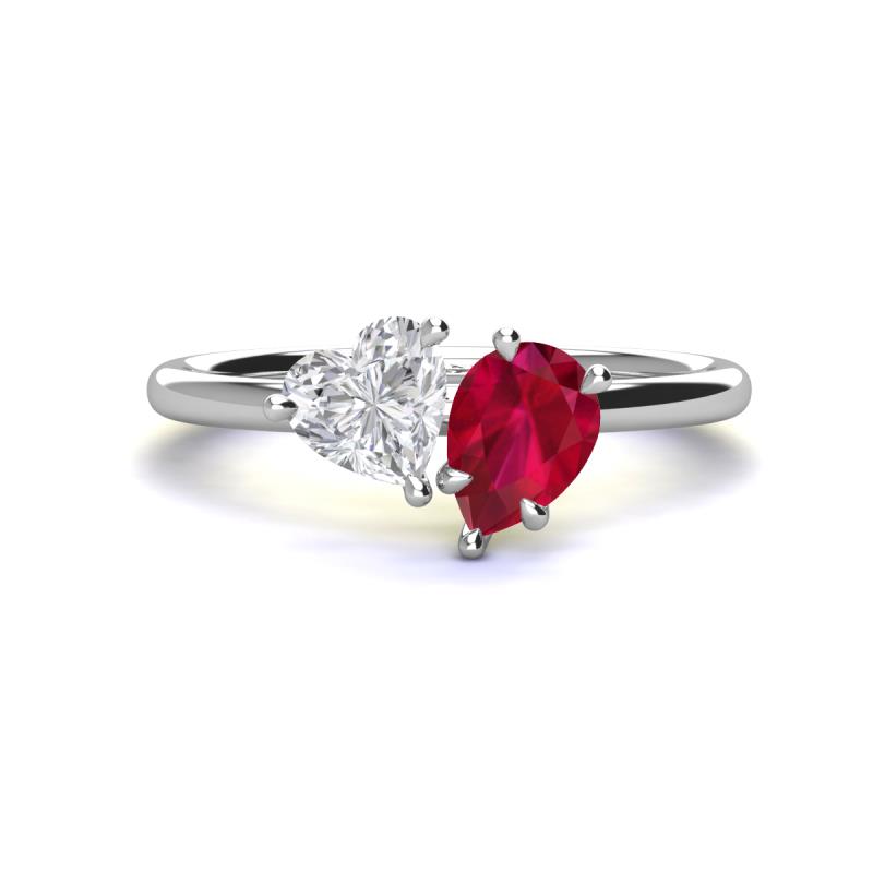 Sasha Heart & Pear Shape Created White Sapphire & Created Ruby 2 Stone Duo Ring 