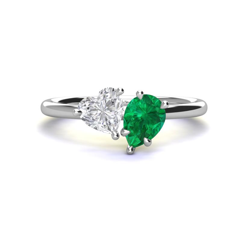 Sasha Heart & Pear Shape Created White Sapphire & Created Emerald 2 Stone Duo Ring 