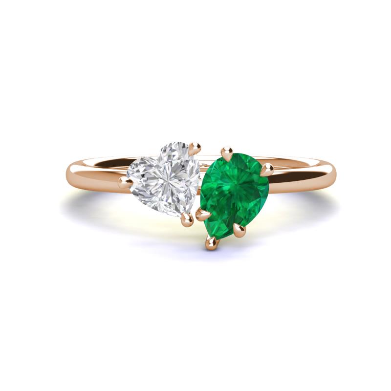 Sasha Heart & Pear Shape Created White Sapphire & Created Emerald 2 Stone Duo Ring 