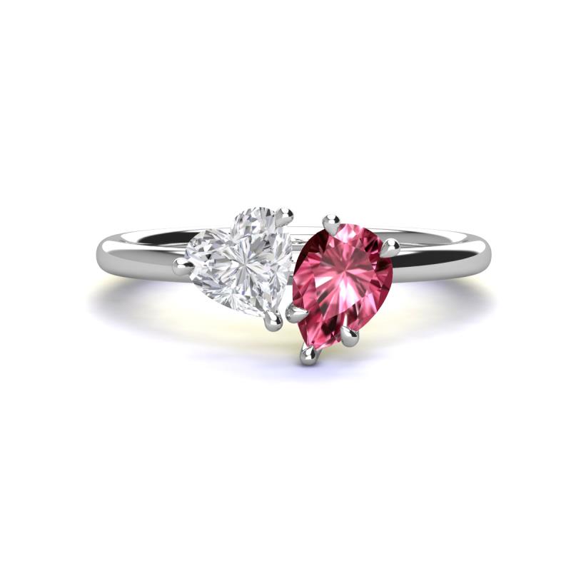 Sasha Heart Shape Lab Created White Sapphire & Pear Shape Pink Tourmaline 2 Stone Duo Ring 