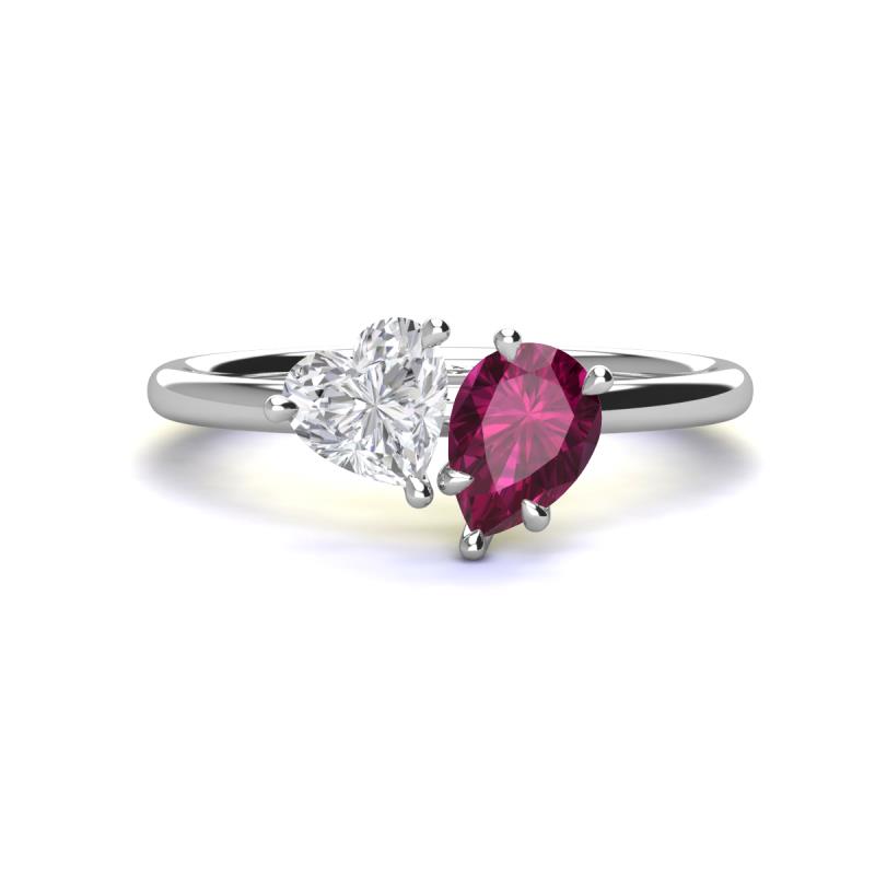 Sasha Heart Shape Lab Created White Sapphire & Pear Shape Rhodolite Garnet 2 Stone Duo Ring 