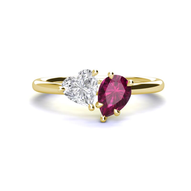 Sasha Heart Shape Lab Created White Sapphire & Pear Shape Rhodolite Garnet 2 Stone Duo Ring 