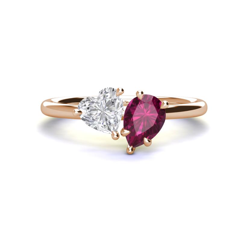 Sasha Heart Shape Lab Created White Sapphire & Pear Shape Rhodolite Garnet 2 Stone Duo Ring 