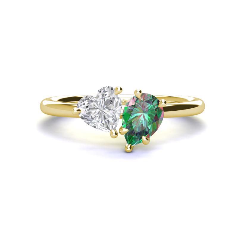 Sasha Heart & Pear Shape Created White Sapphire & Created Alexandrite 2 Stone Duo Ring 