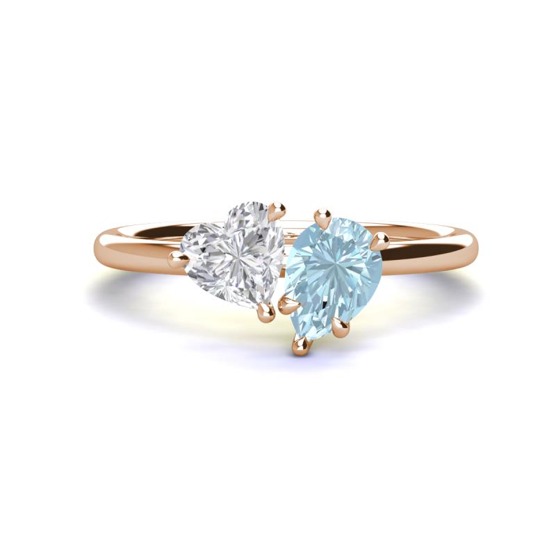 Sasha Heart Shape Lab Created White Sapphire & Pear Shape Aquamarine 2 Stone Duo Ring 