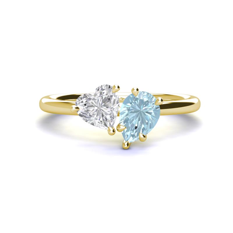 Sasha Heart Shape Lab Created White Sapphire & Pear Shape Aquamarine 2 Stone Duo Ring 