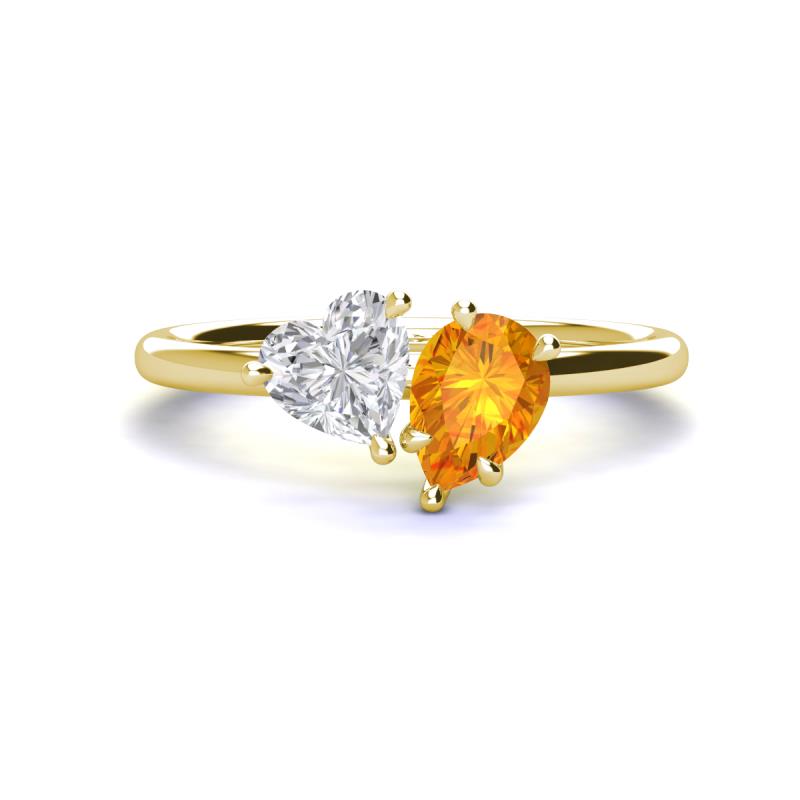 Sasha Heart Shape Lab Created White Sapphire & Pear Shape Citrine 2 Stone Duo Ring 