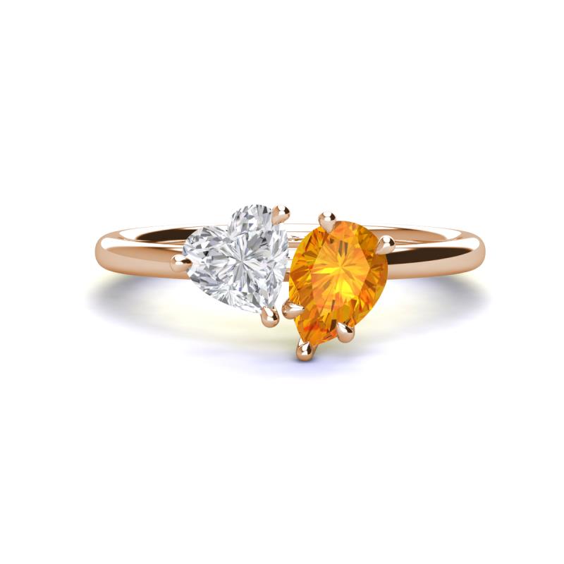 Sasha Heart Shape Lab Created White Sapphire & Pear Shape Citrine 2 Stone Duo Ring 