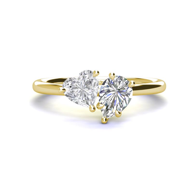 Sasha IGI Certified Pear Shape Lab Grown Diamond & Heart Shape Lab Created White Sapphire 2 Stone Duo Ring 