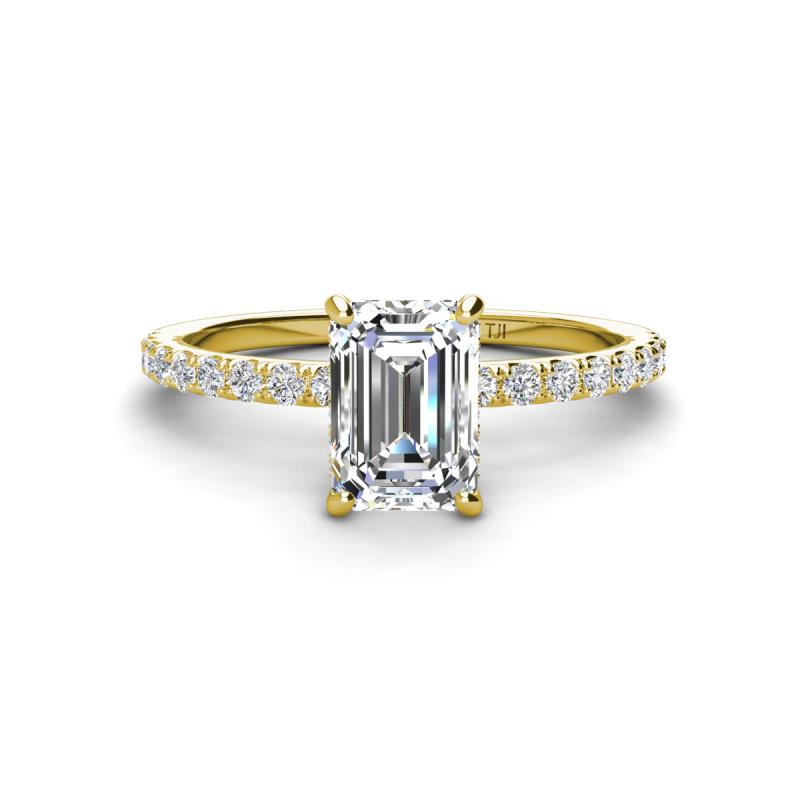 Charlotte Desire 1.24 ctw (7x5 mm) IGI Certified Emerald Cut Lab Grown Diamond (VS1/F) and Round Natural Diamond Hidden Halo Engagement Ring 