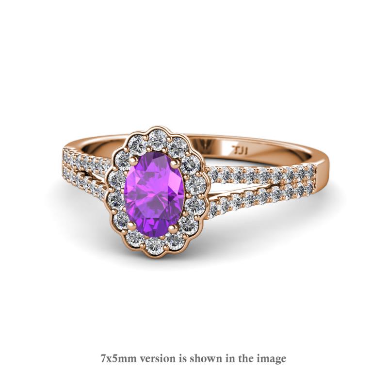Raisa Desire Oval Shape Amethyst and Round Lab Grown Diamond Halo Engagement Ring 
