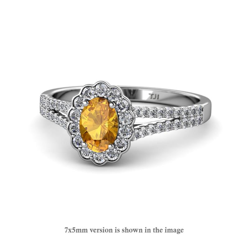 Raisa Desire Oval Shape Citrine and Round Lab Grown Diamond Halo Engagement Ring 