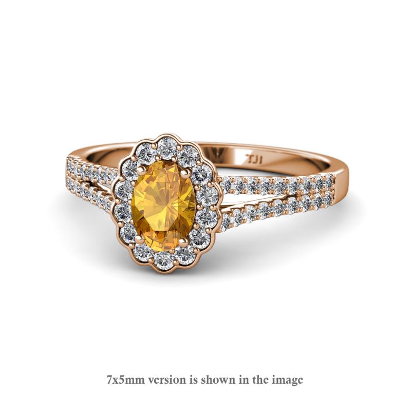 Raisa Desire Oval Shape Citrine and Round Lab Grown Diamond Halo Engagement Ring 