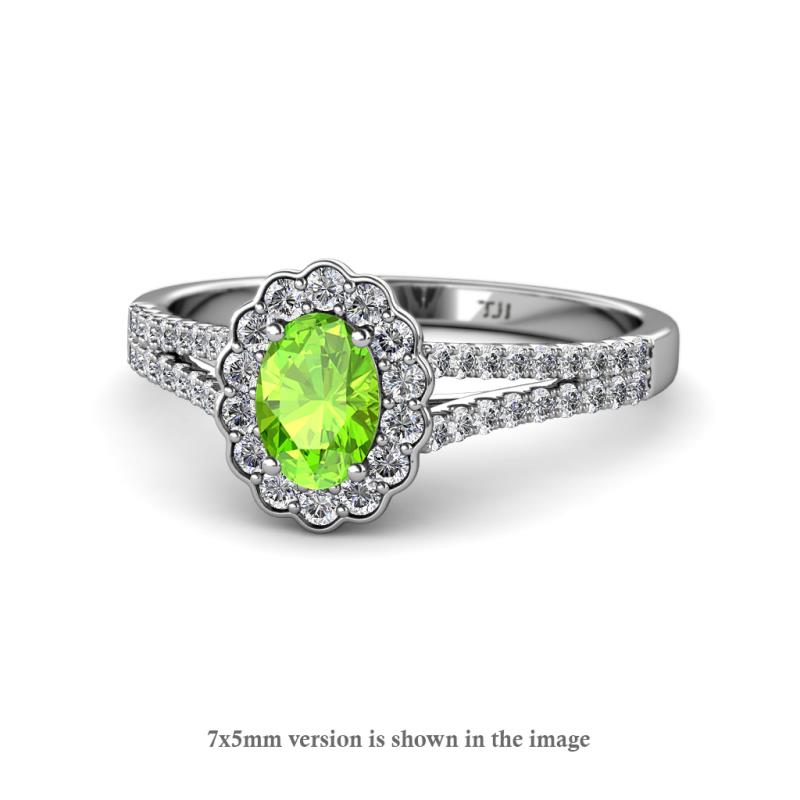 Raisa Desire Oval Shape Peridot and Round Lab Grown Diamond Halo Engagement Ring 