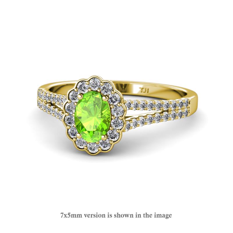 Raisa Desire Oval Shape Peridot and Round Lab Grown Diamond Halo Engagement Ring 