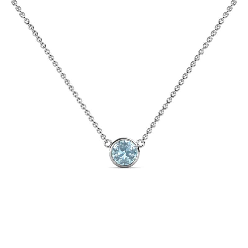 Merilyn 4.00 mm Round Aquamarine Bezel Set Solitaire Pendant 