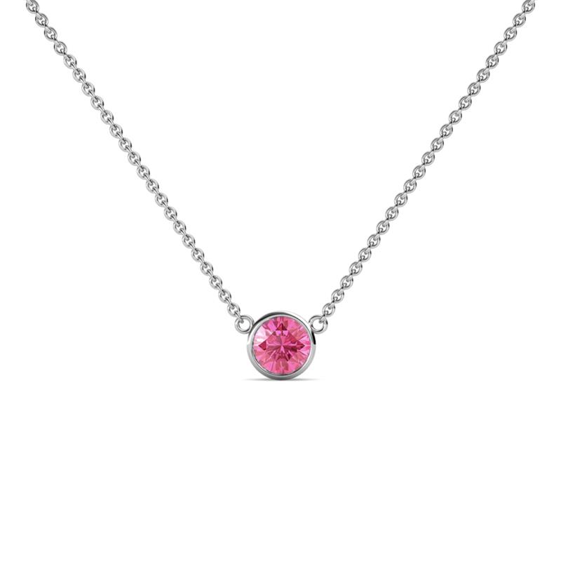 Merilyn 4.00 mm Round Pink Tourmaline Bezel Set Solitaire Pendant 