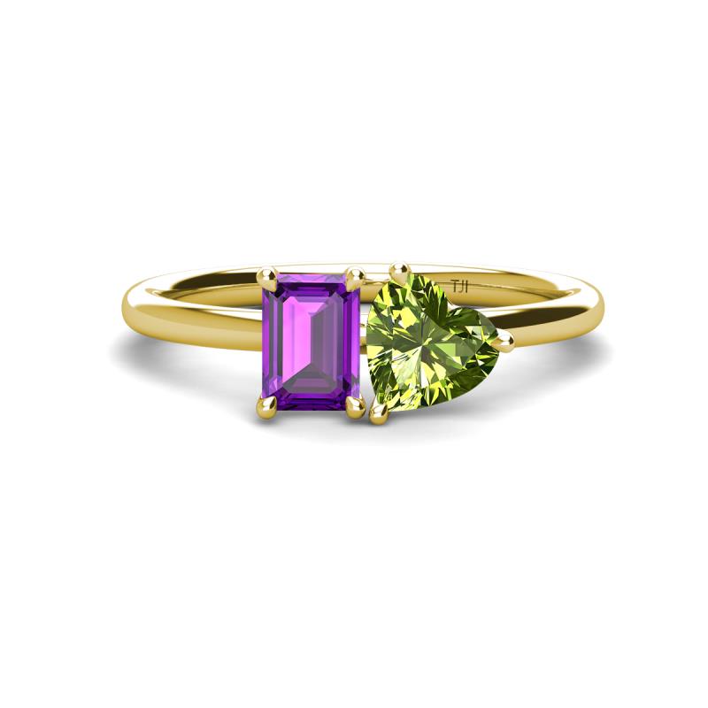 Esther Emerald Shape Amethyst & Heart Shape Peridot 2 Stone Duo Ring 
