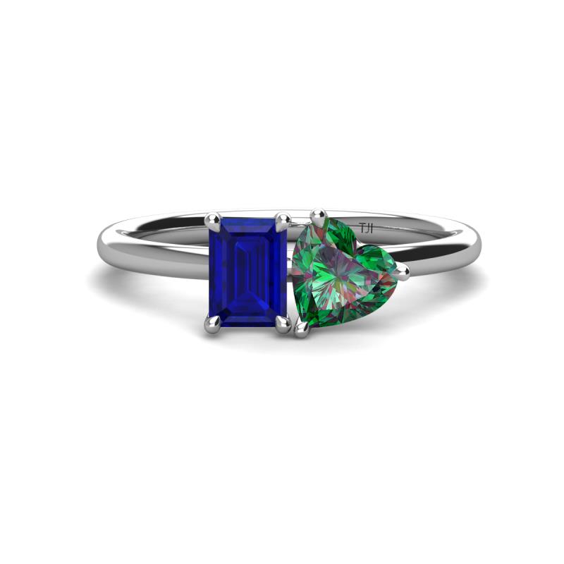 Esther Emerald Shape Created Blue Sapphire & Heart Shape Lab Created Alexandrite 2 Stone Duo Ring 