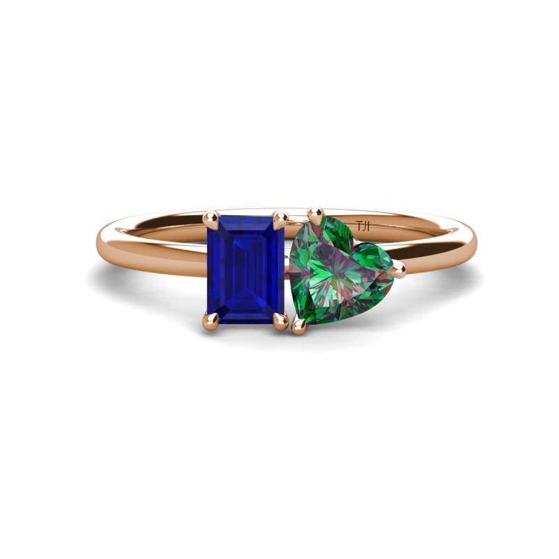 Esther Emerald Shape Created Blue Sapphire & Heart Shape Lab Created Alexandrite 2 Stone Duo Ring 
