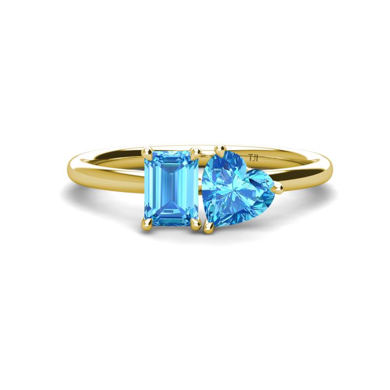 Esther Emerald & Heart Shape Blue Topaz 2 Stone Duo Ring 