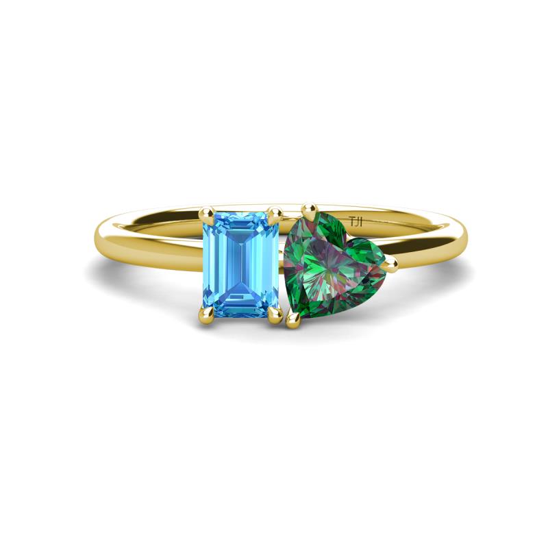 Esther Emerald Shape Blue Topaz & Heart Shape Lab Created Alexandrite 2 Stone Duo Ring 