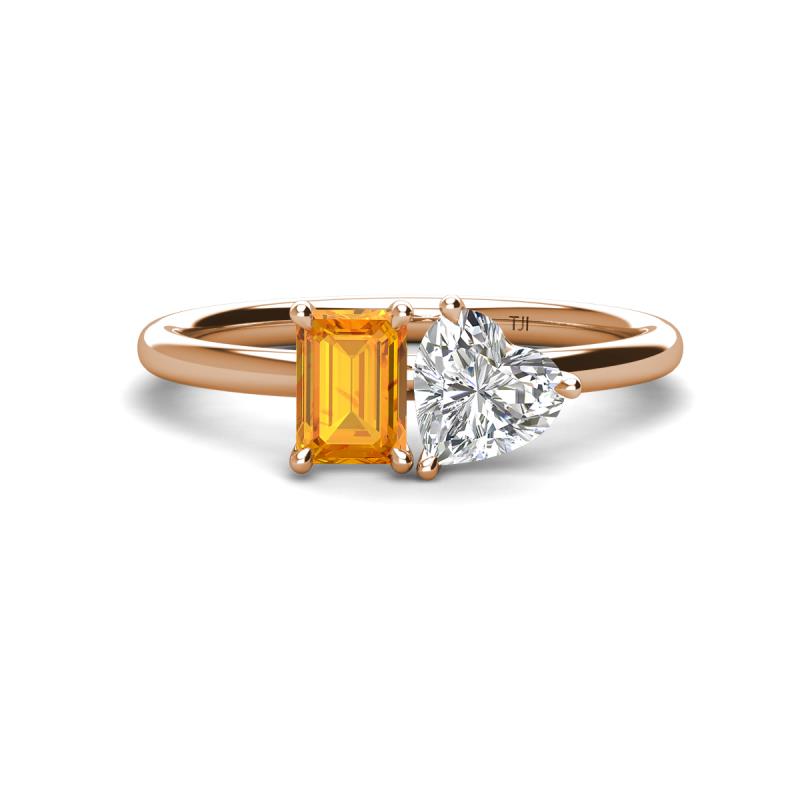 Esther IGI Certified Heart Shape Lab Grown Diamond & Emerald Shape Citrine 2 Stone Duo Ring 