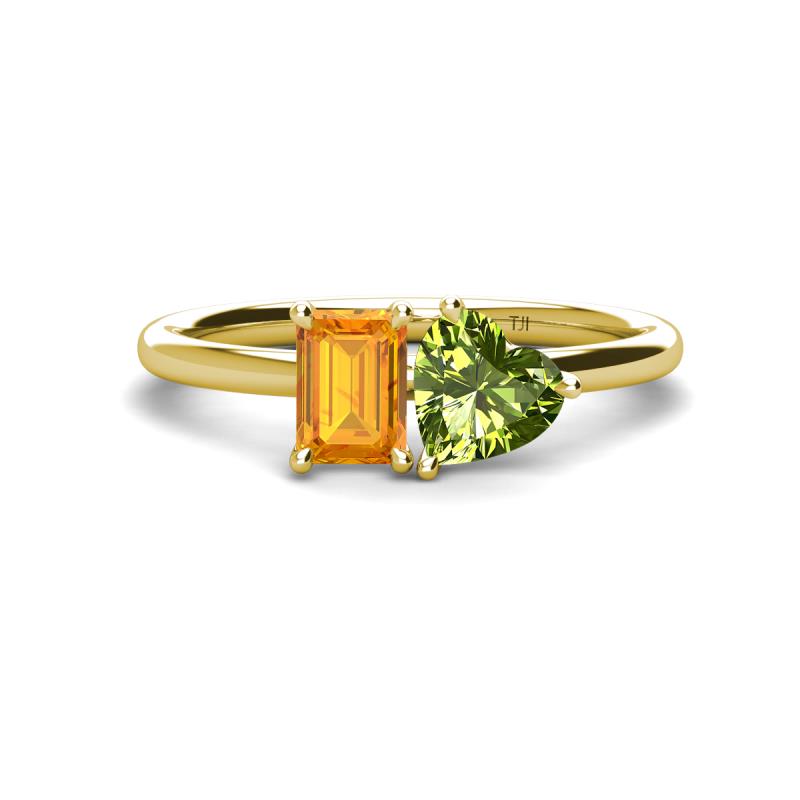 Esther Emerald Shape Citrine & Heart Shape Peridot 2 Stone Duo Ring 