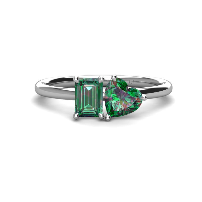 Esther Emerald & Heart Shape Lab Created Alexandrite 2 Stone Duo Ring 