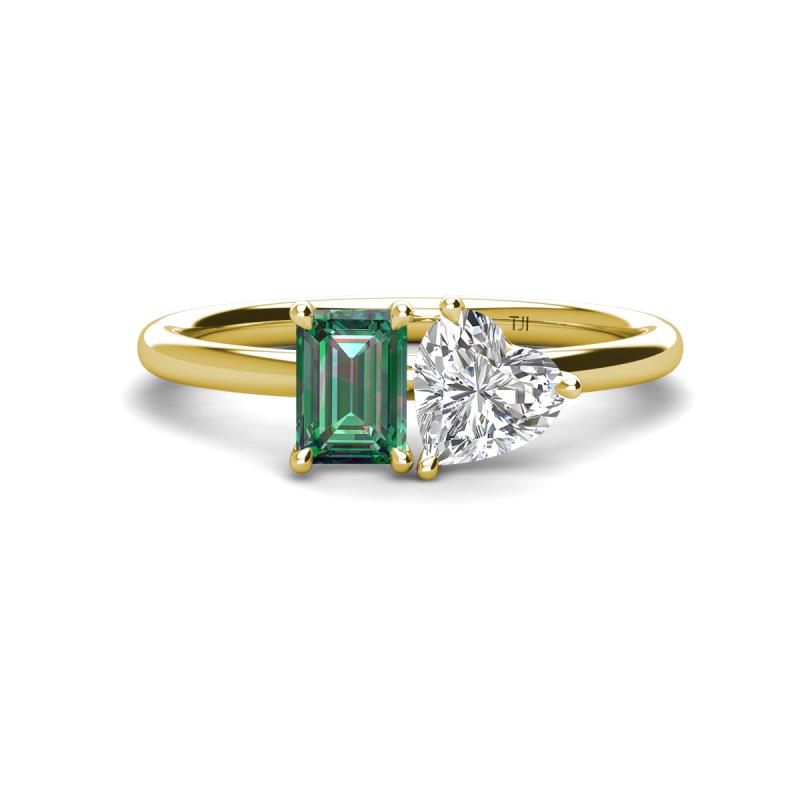 Esther IGI Certified Heart Shape Lab Grown Diamond & Emerald Shape Lab Created Alexandrite 2 Stone Duo Ring 