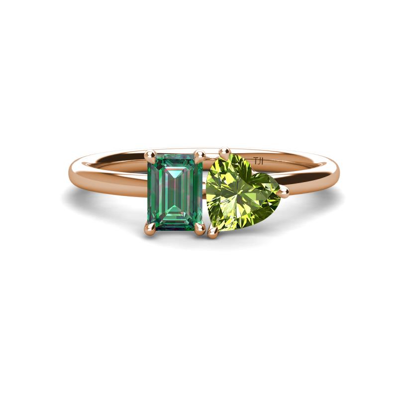 Esther Emerald Shape Lab Created Alexandrite & Heart Shape Peridot 2 Stone Duo Ring 
