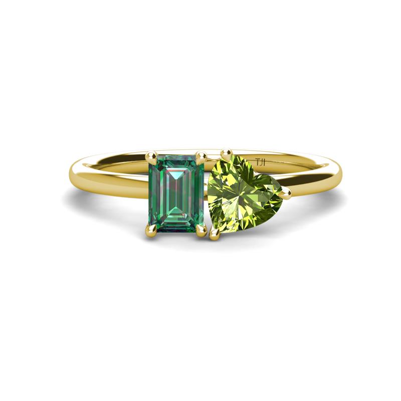 Esther Emerald Shape Lab Created Alexandrite & Heart Shape Peridot 2 Stone Duo Ring 