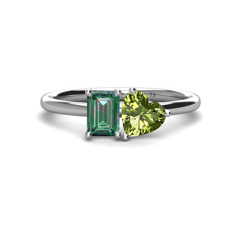 Esther Emerald Shape Lab Created Alexandrite & Heart Shape Peridot 2 Stone Duo Ring 
