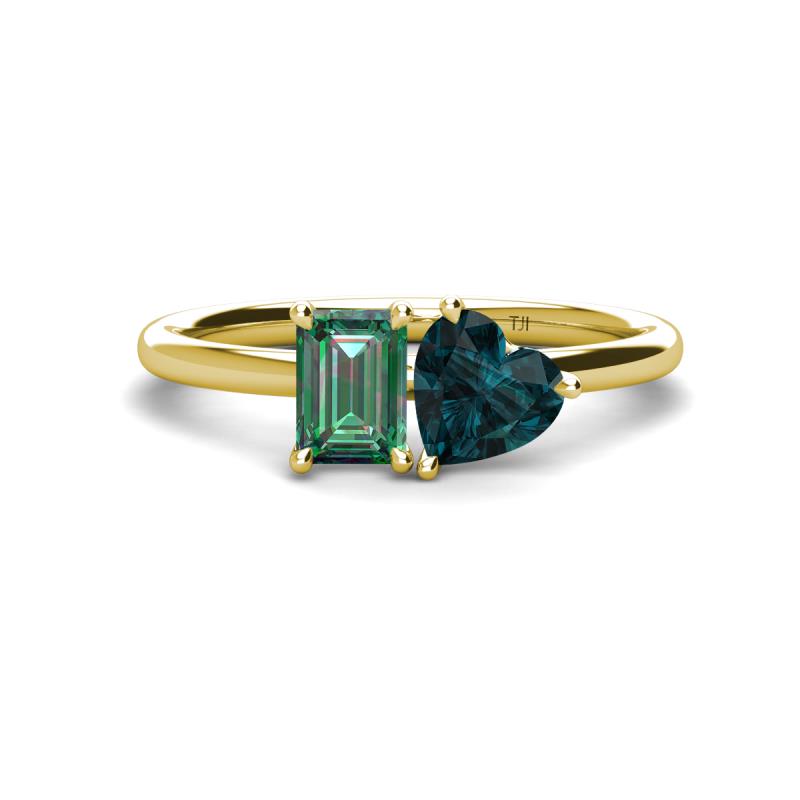 Esther Emerald Shape Lab Created Alexandrite & Heart Shape London Blue Topaz 2 Stone Duo Ring 