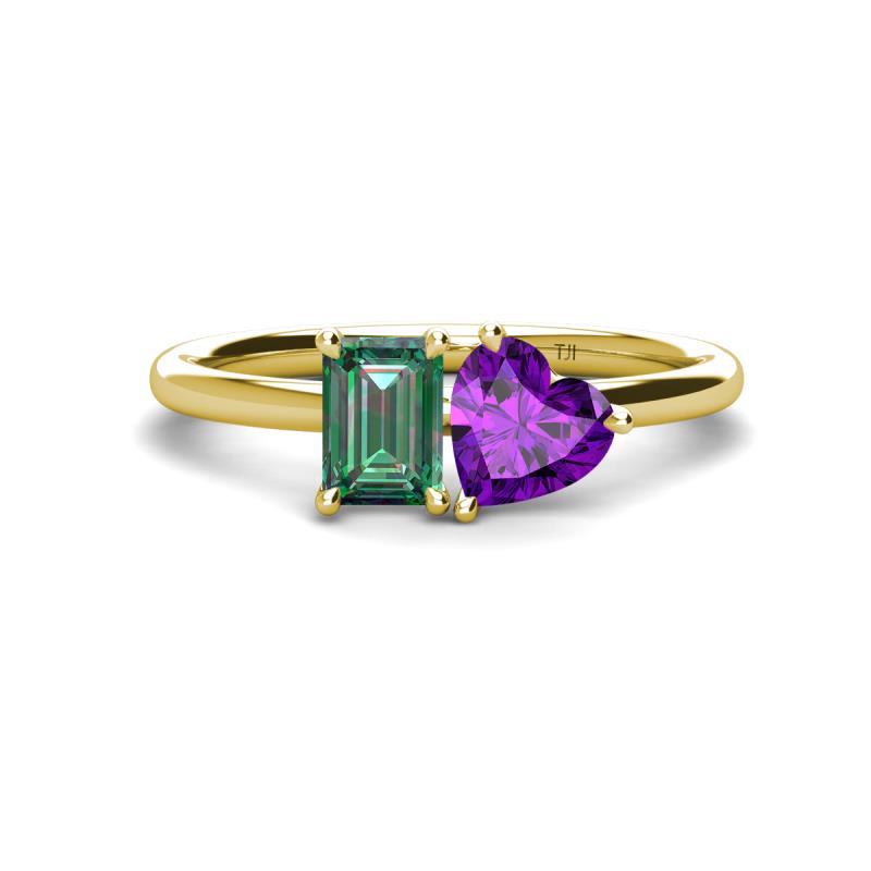 Esther Emerald Shape Lab Created Alexandrite & Heart Shape Amethyst 2 Stone Duo Ring 
