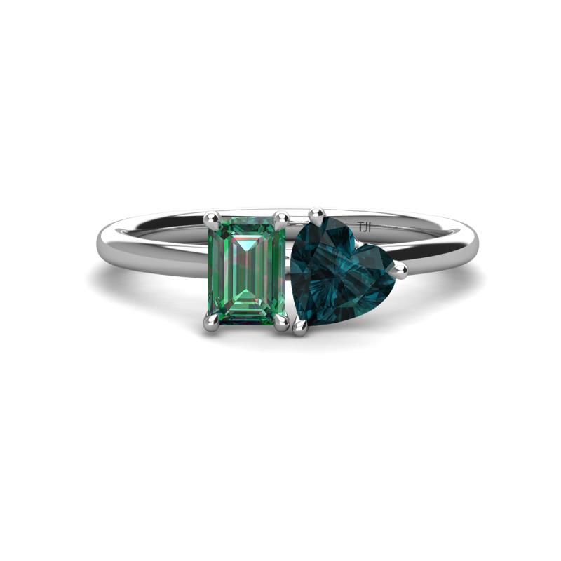 Esther Emerald Shape Lab Created Alexandrite & Heart Shape London Blue Topaz 2 Stone Duo Ring 
