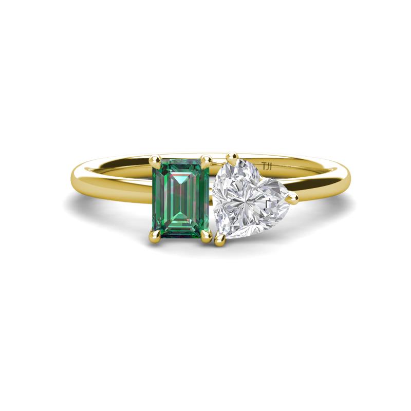 Esther Emerald Shape Lab Created Alexandrite & Heart Shape White Sapphire 2 Stone Duo Ring 