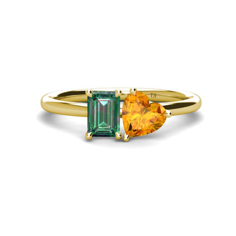 Esther Emerald Shape Lab Created Alexandrite & Heart Shape Citrine 2 Stone Duo Ring 