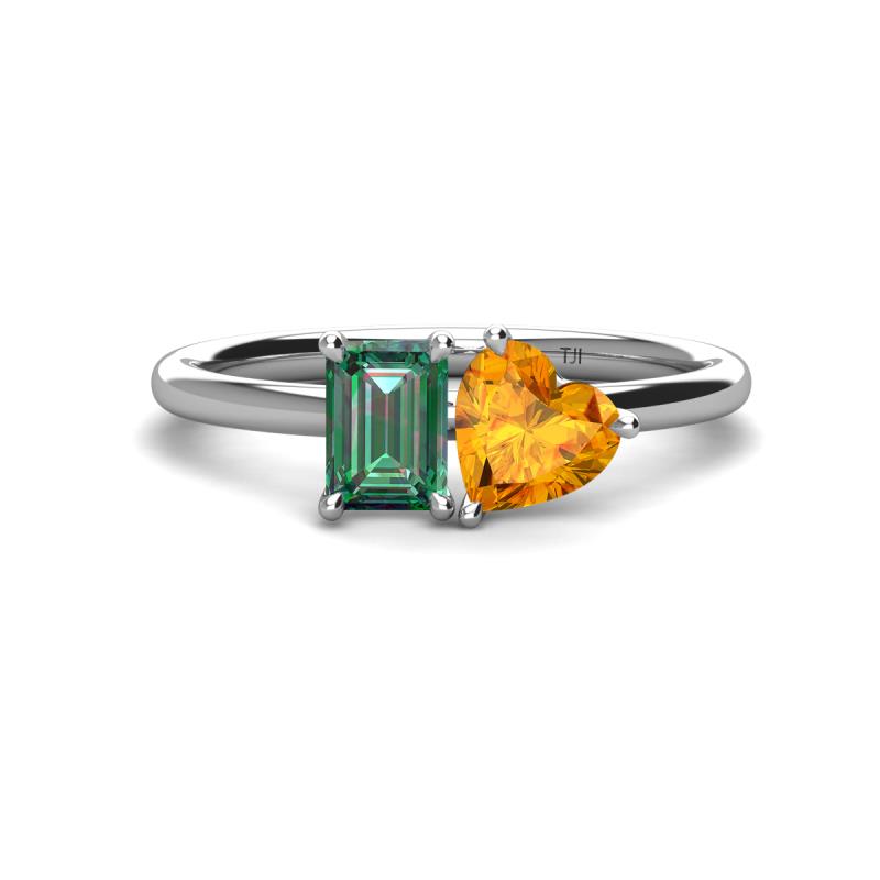 Esther Emerald Shape Lab Created Alexandrite & Heart Shape Citrine 2 Stone Duo Ring 