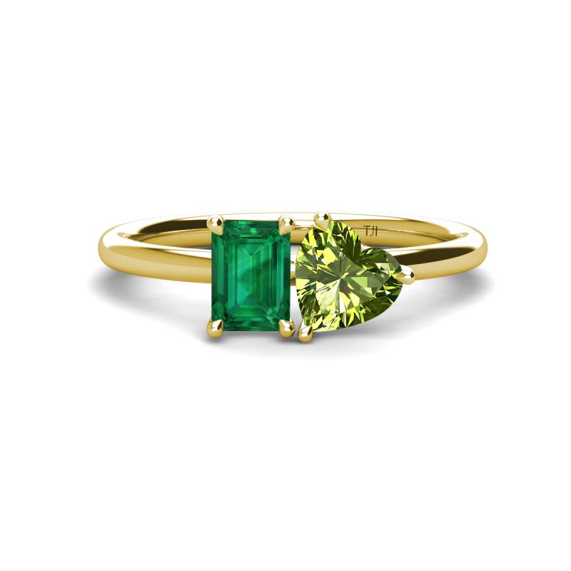 Esther Emerald Shape Lab Created Emerald & Heart Shape Peridot 2 Stone Duo Ring 