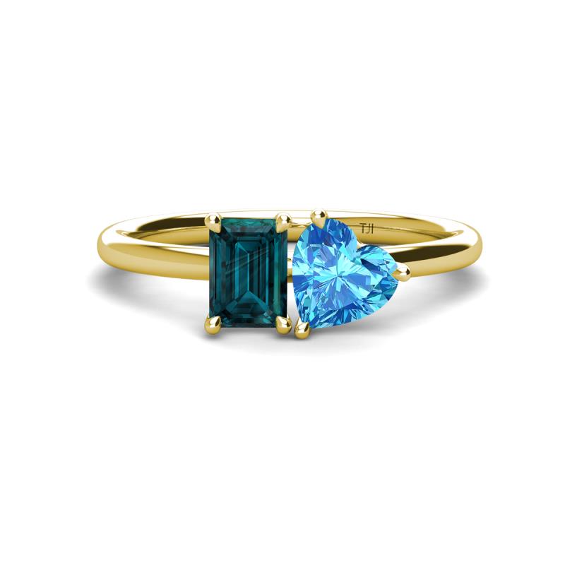 Esther Emerald Shape London Blue Topaz & Heart Shape Blue Topaz 2 Stone Duo Ring 