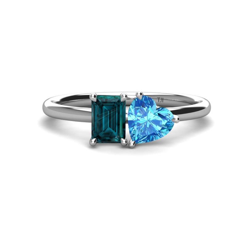 Esther Emerald Shape London Blue Topaz & Heart Shape Blue Topaz 2 Stone Duo Ring 