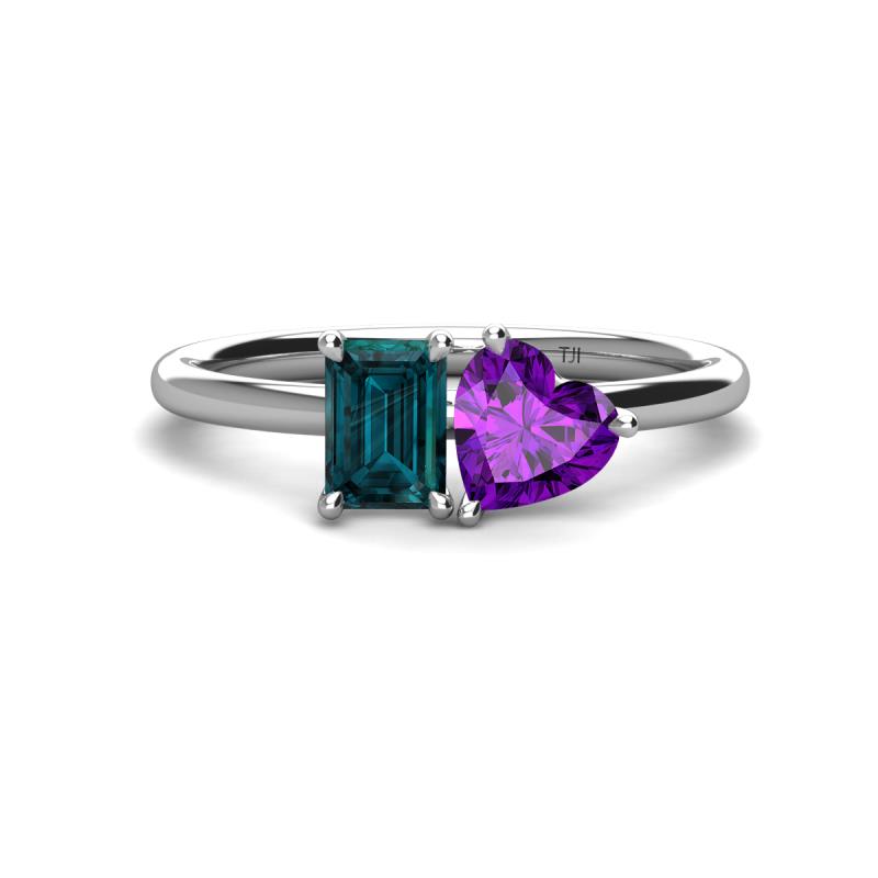 Esther Emerald Shape London Blue Topaz & Heart Shape Amethyst 2 Stone Duo Ring 