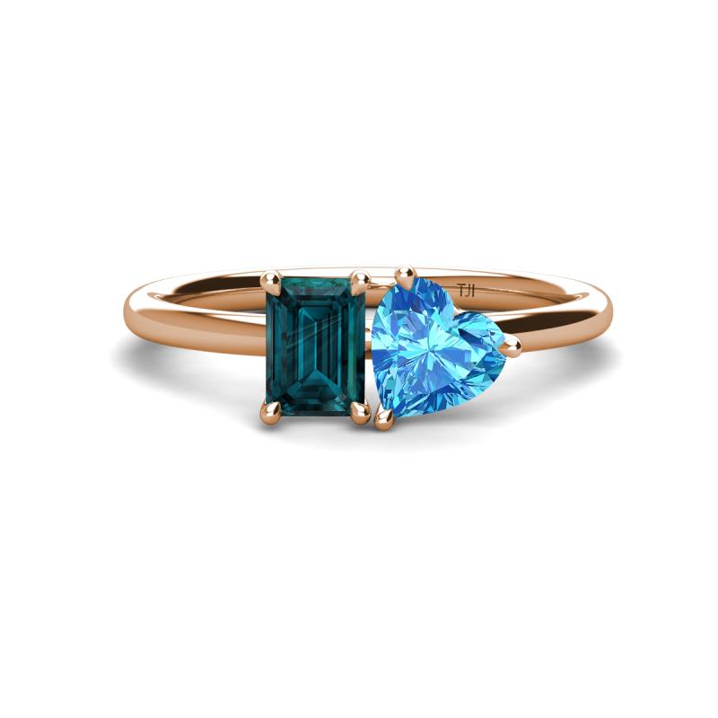 Esther Emerald Shape London Blue Topaz & Heart Shape Blue Topaz 2 Stone Duo Ring 