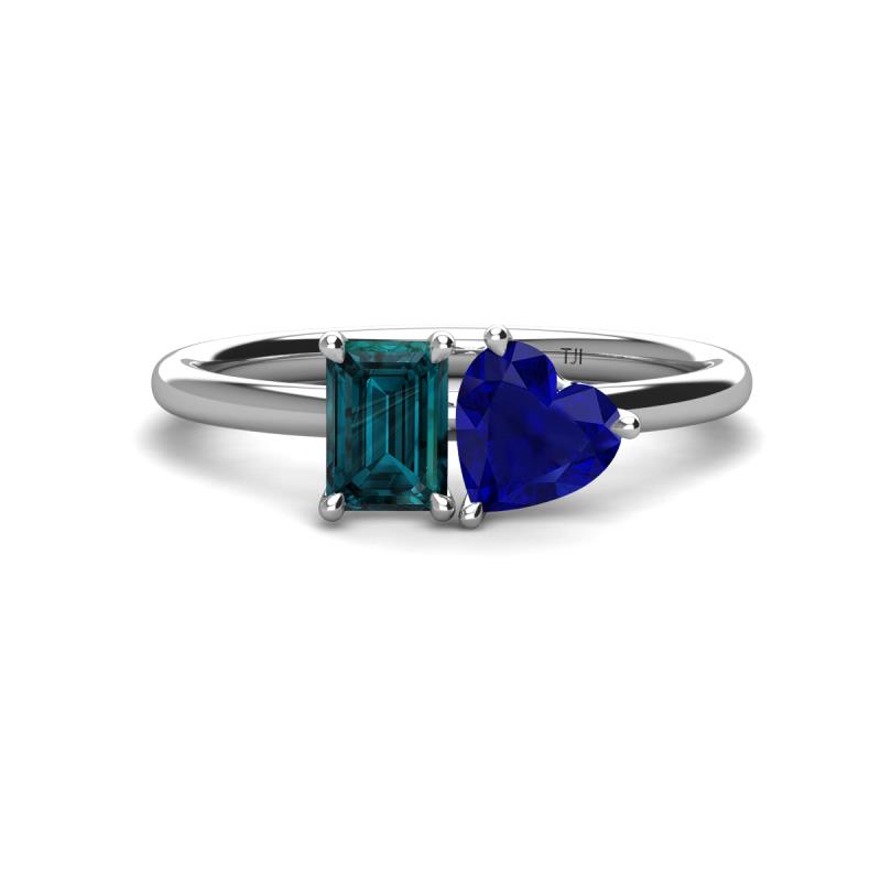 Esther Emerald Shape London Blue Topaz & Heart Shape Lab Created Blue Sapphire 2 Stone Duo Ring 