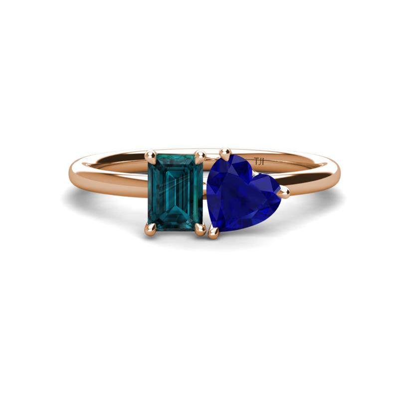 Esther Emerald Shape London Blue Topaz & Heart Shape Lab Created Blue Sapphire 2 Stone Duo Ring 