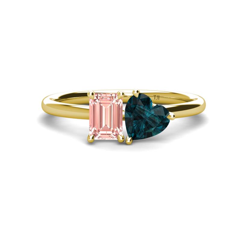 Esther Emerald Shape Morganite & Heart Shape London Blue Topaz 2 Stone Duo Ring 