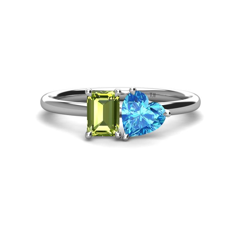 Esther Emerald Shape Peridot & Heart Shape Blue Topaz 2 Stone Duo Ring 